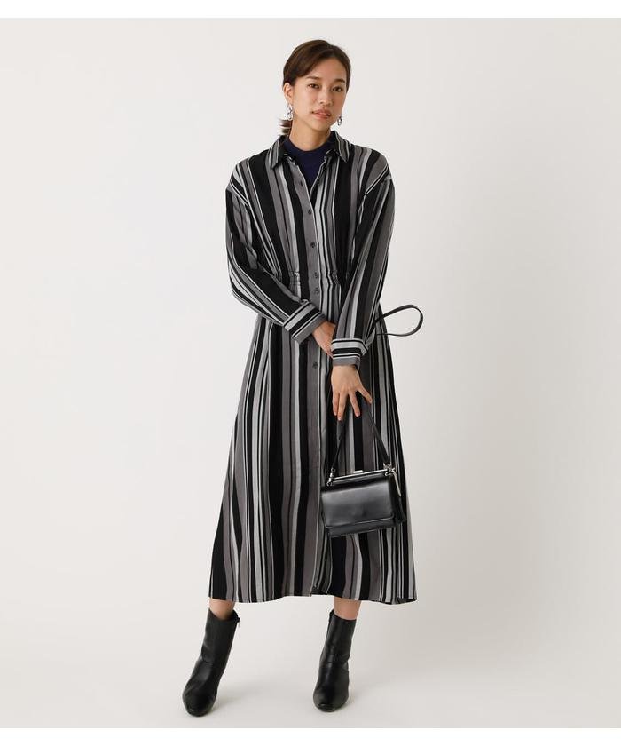 セール アズールバイマウジー Azul By Moussy Stripe Blousing Shirt Onepiece Magaseek