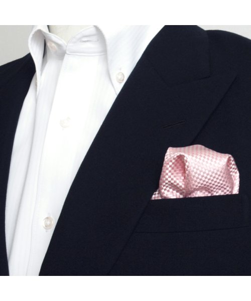 TOKYO SHIRTS(TOKYO SHIRTS)/ポケットチーフ絹100% ピンク バスケット織柄/ピンク・レッド