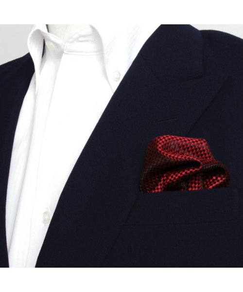 TOKYO SHIRTS(TOKYO SHIRTS)/ポケットチーフ絹100% エンジ バスケット織柄/ピンク・レッド