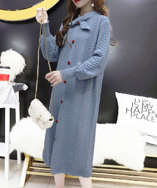 セール ワンピース ゆったり ロング丈ニット ネックリボン マタニティー おしゃれ ワンピ 秋冬 体型カバー ミニミニストア Miniministore Magaseek