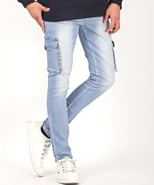 セール ラグスタイル Luxstyle デニムカーゴパンツ デニムパンツ メンズ カーゴパンツ スキニー Magaseek