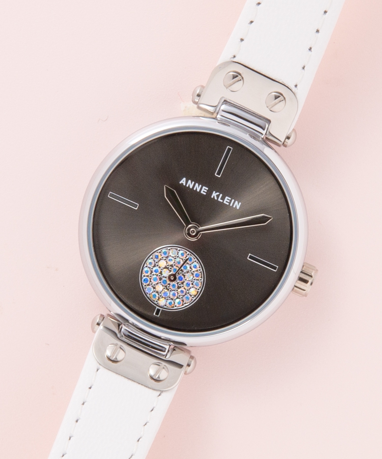 国内正規製品保証付き6ヶ月間ANNE KLEIN　カラースワロフスキースモールセコンドウォッチ　腕時計