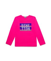 BENETTON (UNITED COLORS OF BENETTON GIRLS)(ユナイテッド　カラーズ　オブ　ベネトン　ガールズ)/リバーシブルスパンコールロゴ長袖Tシャツ・カットソー/ピンク
