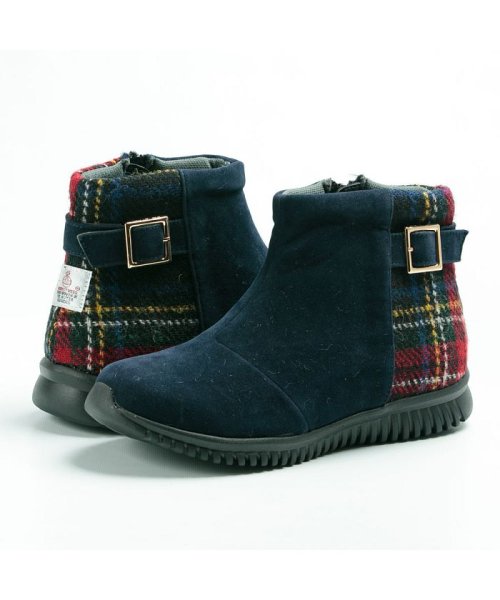 ハリスツイード Harris Tweed レディース ショートブーツ サイドファスナー チェック Tk フットプレイス Foot Place Magaseek
