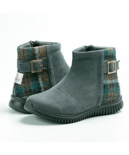ハリスツイード Harris Tweed レディース ショートブーツ サイドファスナー チェック Tk フットプレイス Foot Place Magaseek