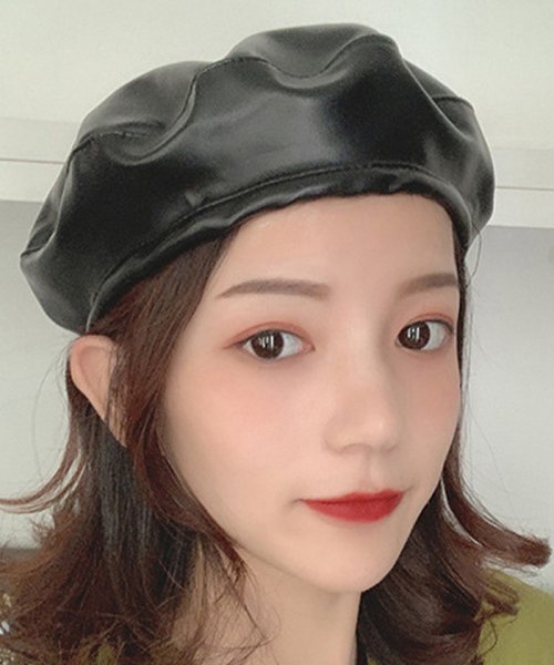 セール Puベレー帽 レディース帽子 秋冬 レザー帽子 無地 おしゃれ ベレー帽子 人気 ミニミニストア Miniministore Magaseek