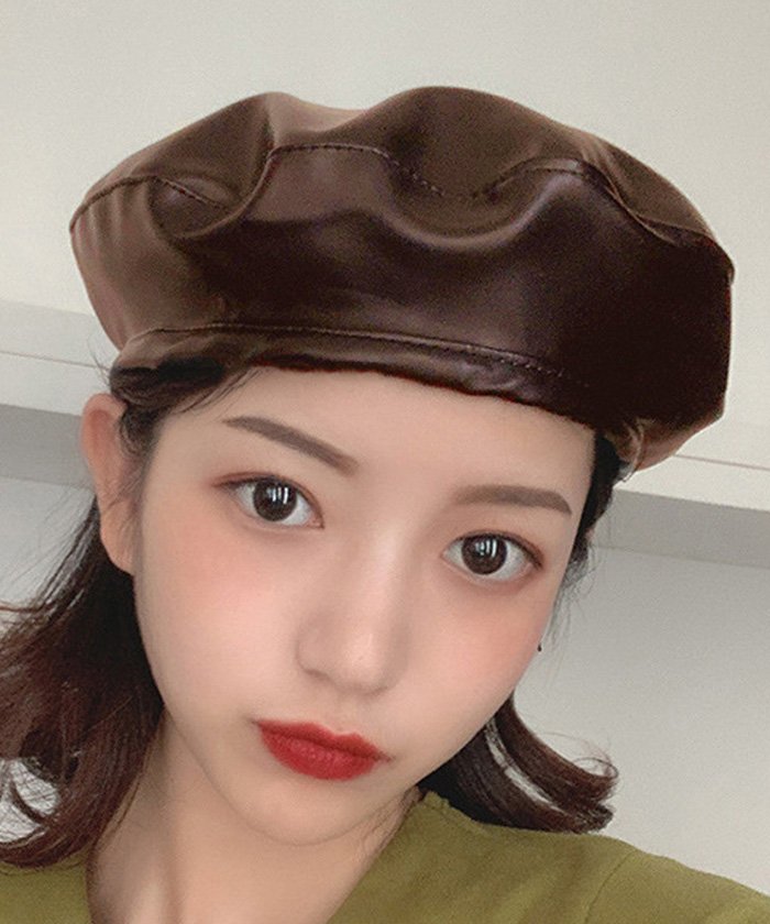 セール Puベレー帽 レディース帽子 秋冬 レザー帽子 無地 おしゃれ ベレー帽子 人気 ミニミニストア Miniministore Magaseek