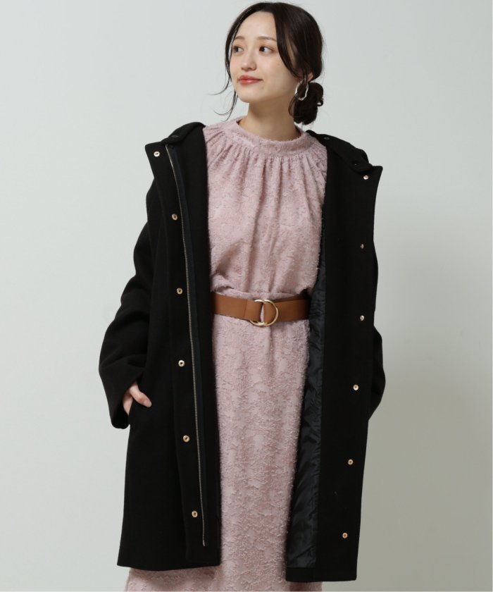 セール フェイクウール取り外しフード付きノーカラーコート 502871030