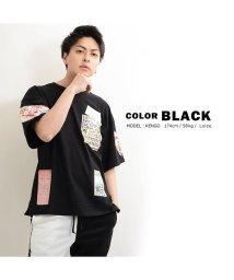 1111clothing(ワンフォークロージング)/【シート転写コラージュビッグTシャツ】  ビッグtシャツ メンズ レディース キッズ 韓国 ファッション 夏 夏物 夏服 オーバーサイズ tシャツ ペアルック /ブラック