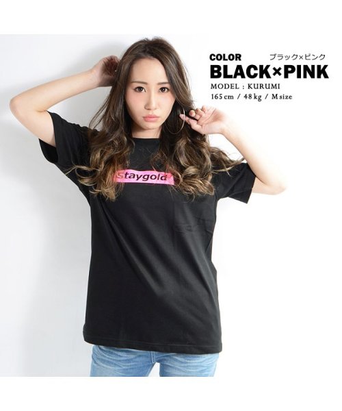 1111clothing(ワンフォークロージング)/【STAYGOLDボックスロゴ プリントTシャツ】 Tシャツ メンズ 半袖 ビッグT ビックT レディース ユニセックス トップス カットソー コットン ロゴT/ブラック系1