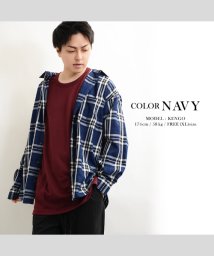 1111clothing(ワンフォークロージング)/ベージュ チェックシャツ ビッグシルエット シャツ メンズ オーバーサイズ シャツ レディース オーバーシャツ チェック柄 ビッグシャツ 大きいサイズ ゆったり/ネイビー