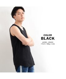 1111clothing(ワンフォークロージング)/【ワッフルロングタンクトップ】  ストリート系 レディース メンズ ロングタンク タンクトップ ノースリーブ インナー トップス カットソー  韓国ファッション/ブラック