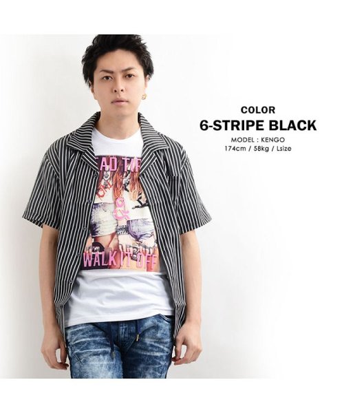 1111clothing(ワンフォークロージング)/シャツ カラーシャツ トップス 半袖 メンズ レディース 韓国 ファッション 秋冬 秋 冬 チェック ストライプ 総柄 オープンカラーシャツ 柄シャツ 開襟シャ/ブラック