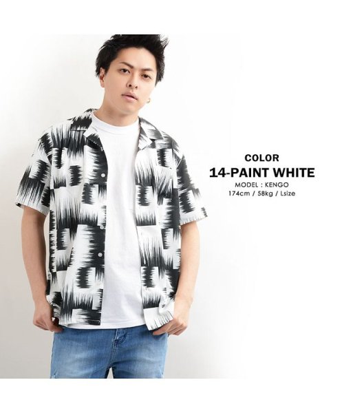 1111clothing(ワンフォークロージング)/シャツ カラーシャツ トップス 半袖 メンズ レディース 韓国 ファッション 秋冬 秋 冬 チェック ストライプ 総柄 オープンカラーシャツ 柄シャツ 開襟シャ/ホワイト系2