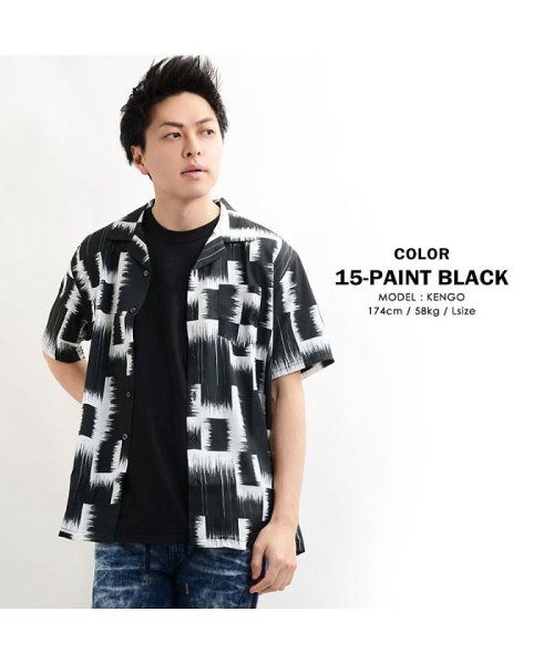 1111clothing(ワンフォークロージング)/シャツ カラーシャツ トップス 半袖 メンズ レディース 韓国 ファッション 秋冬 秋 冬 チェック ストライプ 総柄 オープンカラーシャツ 柄シャツ 開襟シャ/ブラック系3