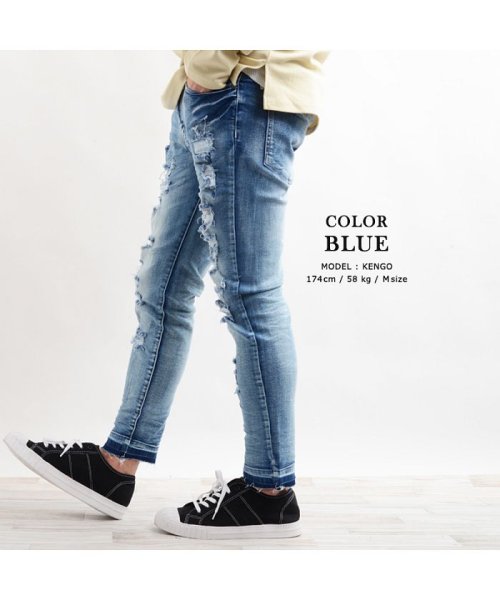 ダメージデニム デニムパンツ メンズ レディース 韓国 ファッション 秋 冬 ペアルック カップル お揃い スキニーパンツ ボトムス 服 ジーパン ジーンズ 2 ワンフォークロージング 1111clothing Magaseek
