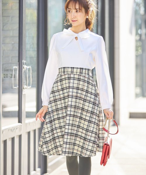 ボウタイりぼん チェックツイードドッキングワンピース トッコクローゼット Tocco Closet Magaseek