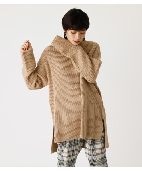 AZUL by moussy(アズールバイマウジー)/SIDE SLIT LOOSE KNIT/BEG