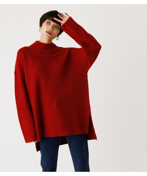 AZUL by moussy(アズールバイマウジー)/SIDE SLIT LOOSE KNIT/RED