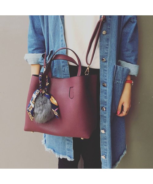セール トートバッグ レディース ファーチャーム ショルダーバッグ レザー ポーチ付き 2点セット スカーフ付き 2way バッグ ミニミニストア Miniministore Magaseek
