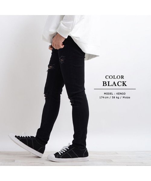 セール ダメージジーンズ ダメージデニム メンズ レディース 韓国 ファッション ブラック スキニー パンツ スキニーデニム スキニージーンズ ハードダメージ ジーン ワンフォークロージング 1111clothing Magaseek