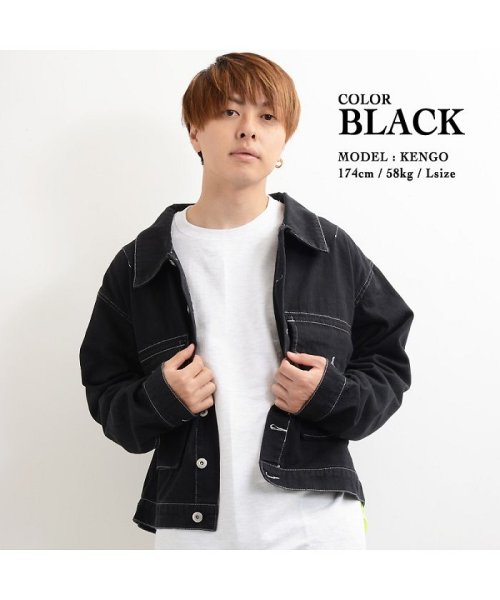 1111clothing(ワンフォークロージング)/ジージャン Gジャン ジャケット デニム デニムジャケット メンズ レディース 秋冬 秋 冬 大きいサイズ 大きめ 韓国ファッション ペアルック カップル お揃/ブラック