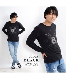 1111clothing/【ラインストーンミッキーロンTee(顔)】 韓国 tシャツ ペアルック カップル お揃い 長袖 デート ミッキー Mickey ロンtee カップル ディズニー/502874089