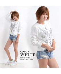 1111clothing/【ラインストーンミッキーロンTee(顔)】 韓国 tシャツ ペアルック カップル お揃い 長袖 デート ミッキー Mickey ロンtee カップル ディズニー/502874089