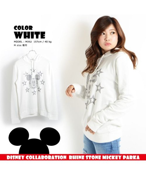 1111clothing(ワンフォークロージング)/ディズニー 男女兼用 ペアルック パーカー 男女 ペア 服 ミッキー 大人 Mickey カップル お揃い メンズ レディース 星条旗 トップス 可愛い カワイ/ホワイト