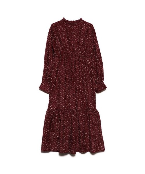 スタイルブロック Styleblock コーデュロイ花柄フリルネックワンピース バーガンディ スタイルブロック Styleblock Magaseek
