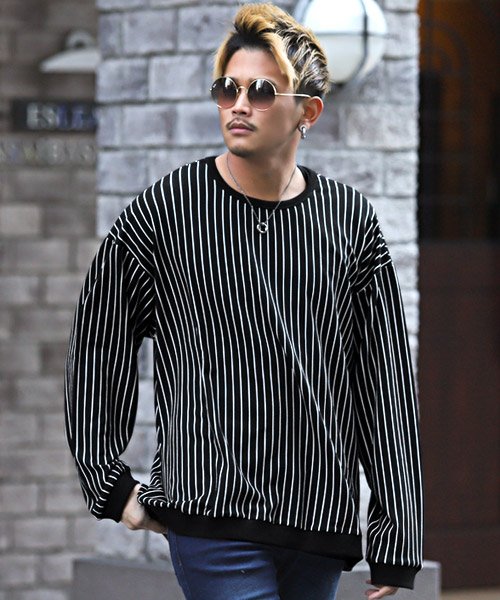 ストライプビッグサイズカットソー ロンt メンズ 長袖tシャツ ビッグシルエット ストライプ ラグスタイル Luxstyle Magaseek