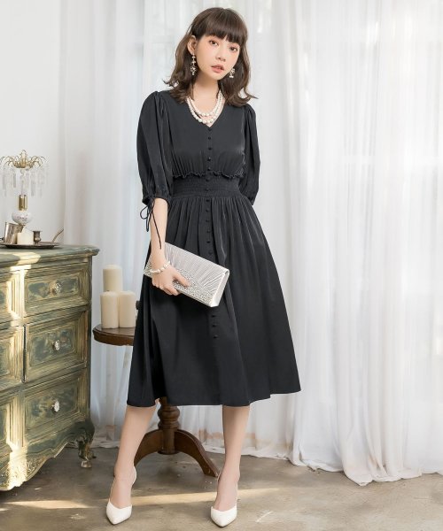 セール ハイウエストシャーリング切替ミモレ丈結婚式ワンピース ドレス スター Dress Star Magaseek