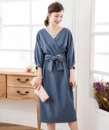 DRESS+(ドレス プラス)/カシュクールネックウエストリボンワンピースドレス/ブルー