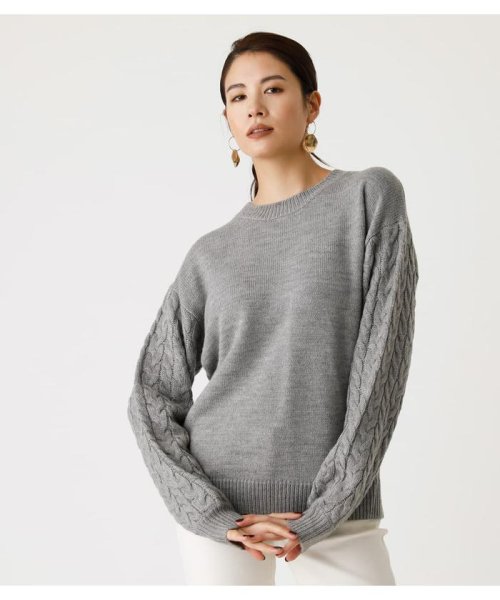 AZUL by moussy(アズールバイマウジー)/ARM CABLE KNIT TOPS/GRY