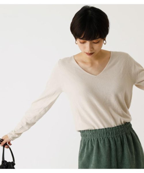 AZUL by moussy(アズールバイマウジー)/NUDIE V／N KNIT TOPS ３/L/BEG1