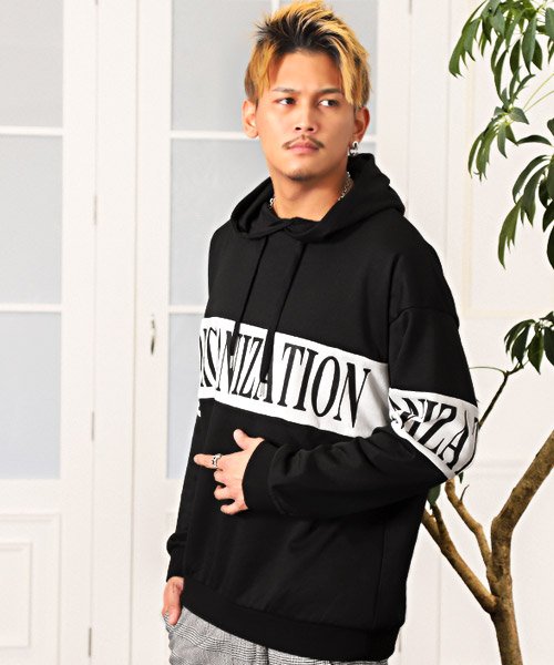 セール 裏毛ロゴ切替プリントパーカー パーカー メンズ スウェット ビッグシルエット ロゴ プリント ラグスタイル Luxstyle Magaseek