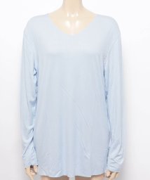 aimoha(aimoha（アイモハ）)/切りっぱなし シームレス V型 ロングスリーブ Tシャツ/ブルー