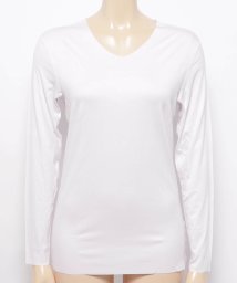 aimoha(aimoha（アイモハ）)/切りっぱなし シームレス V型 ロングスリーブ Tシャツ/ホワイト