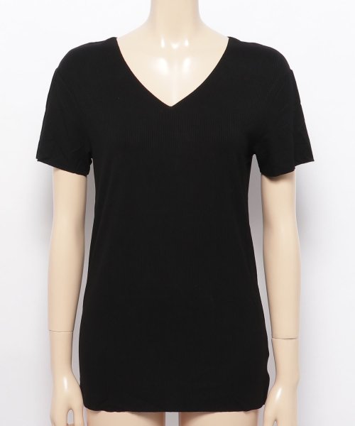 aimoha(aimoha（アイモハ）)/シームレス V型 リブ Tシャツ/ブラック