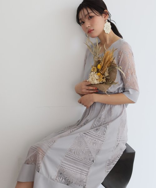 フラワーレースリボンドレス 結婚式 お呼ばれワンピース パーティードレス プールヴー Pourvous Magaseek