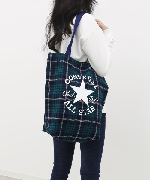 CONVERSE(コンバース)/CV CHECK TOTE BAG/ｸﾞﾘｰﾝ