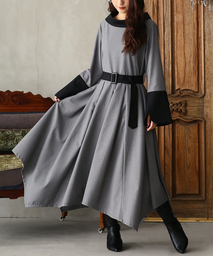 バイカラーイレヘムフレアワンピース オシャレウォーカー Osharewalker Magaseek