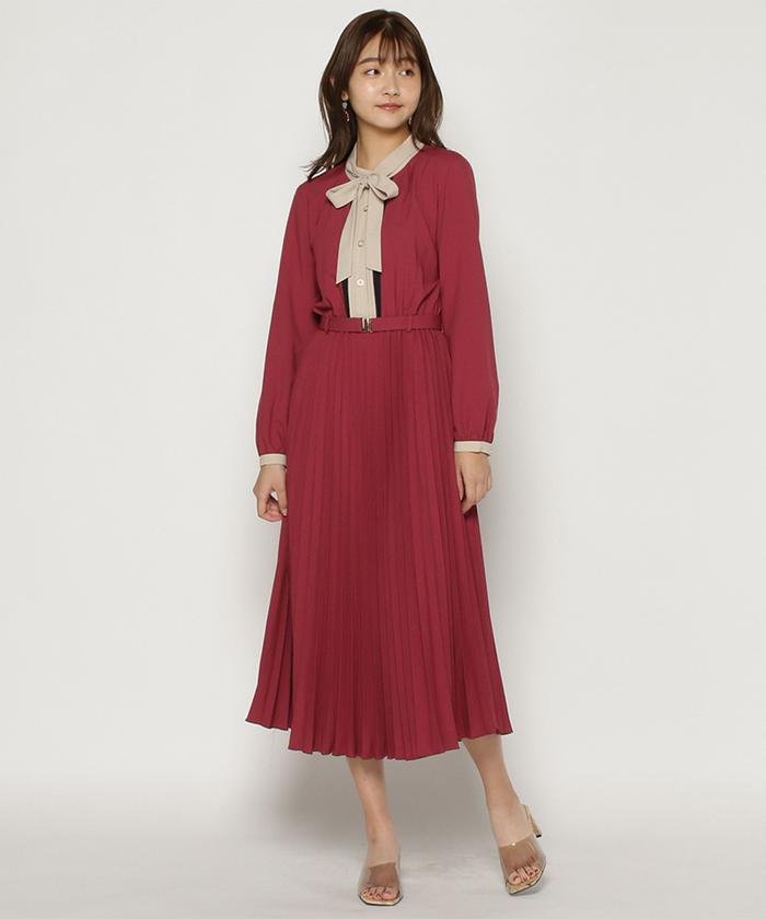 セール 60 Off 長袖ボウタイカラープリーツワンピース 502 レディアゼル Redyazel Magaseek