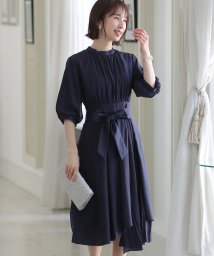 PourVous(プールヴー)/アシンメトリーヘムリボン ロングスカート/結婚式ワンピース お呼ばれ・二次会・セレモニー大きいサイズ対応フォーマルパーティードレス/ネイビー