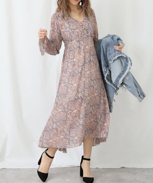 セール 50 Off ペイズリー柄フリル袖シフォンワンピース チル Chille Magaseek