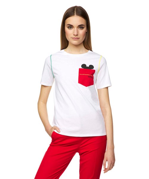 BENETTON (women)(ベネトン（レディース）)/【Disneyコラボ】ディズニーキャラカラーステッチ半袖Tシャツ/ホワイト×レッド