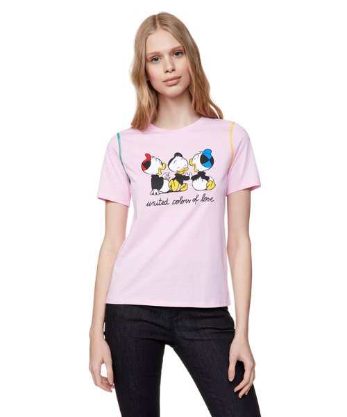 BENETTON (women)(ベネトン（レディース）)/【Disneyコラボ】ディズニーキャラカラーステッチ半袖Tシャツ/ライトピンク
