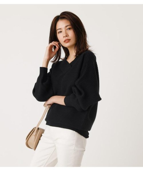 AZUL by moussy(アズールバイマウジー)/2WAY RIB SWITCH KNIT TOPS/BLK