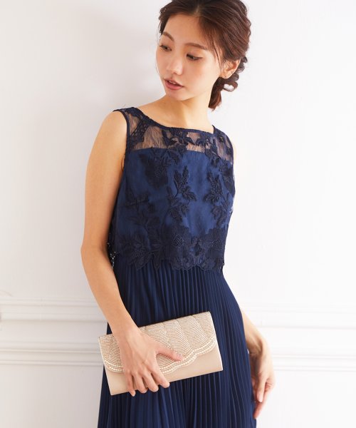 ロング丈ノースリーブレースプリーツワンピースドレス 結婚式 パーティードレス フォーマルドレス お呼ばれ ドレス ミセス 二次会 同窓会 成人式 プリーツ ゴム 