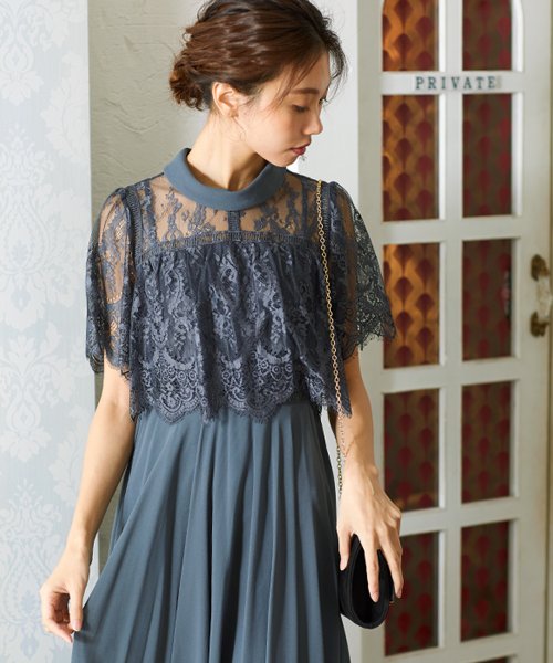 セール ミモレ丈レースケープ風フレアワンピースドレス ヴィータフェリーチェ Vitafelice Magaseek